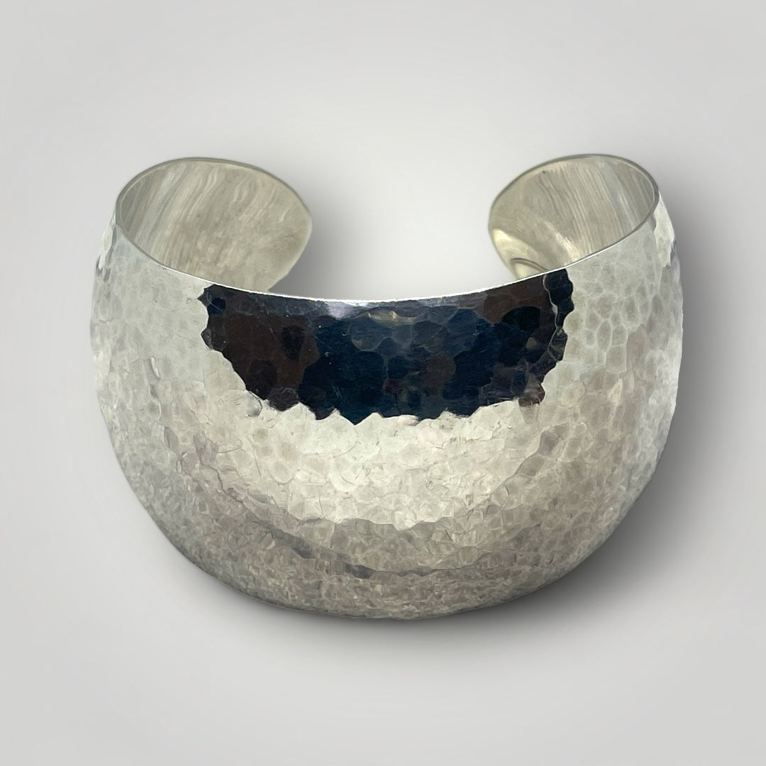 Hammered cuff bangle in Argentium Silver.