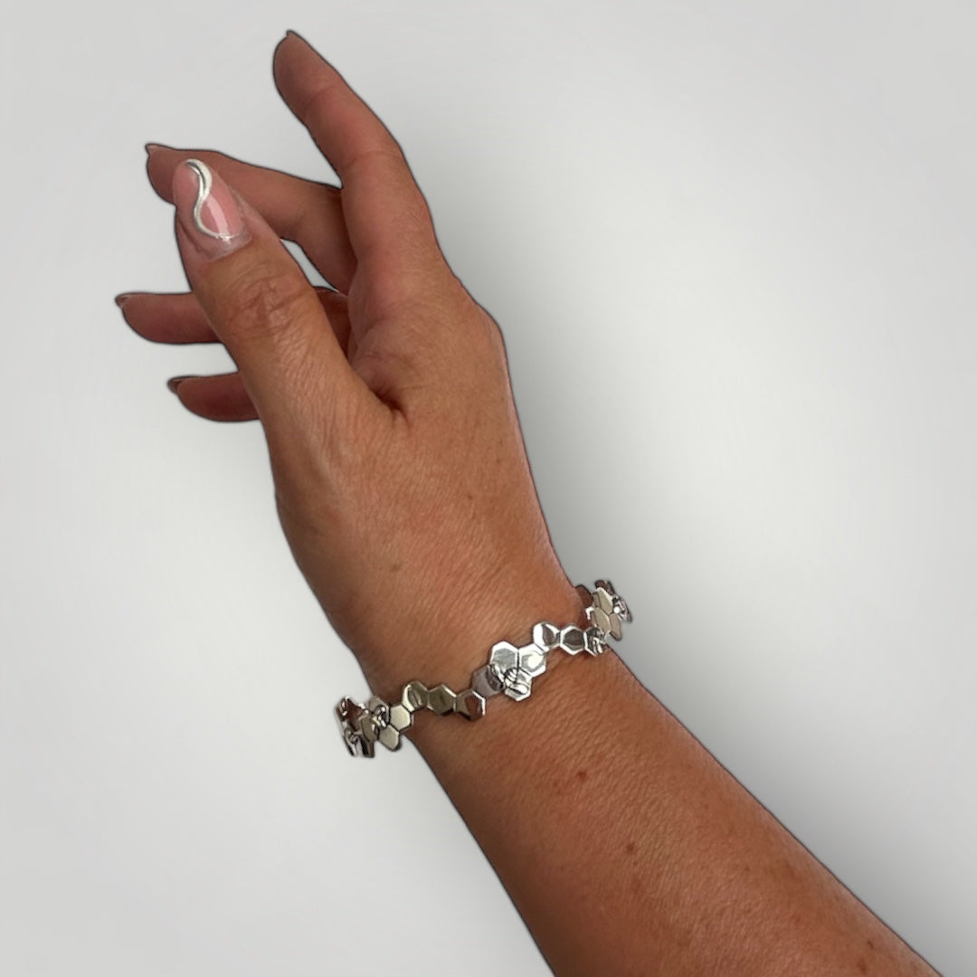 Sterling silver "Bee" bangle - honeycomb pattern with bees