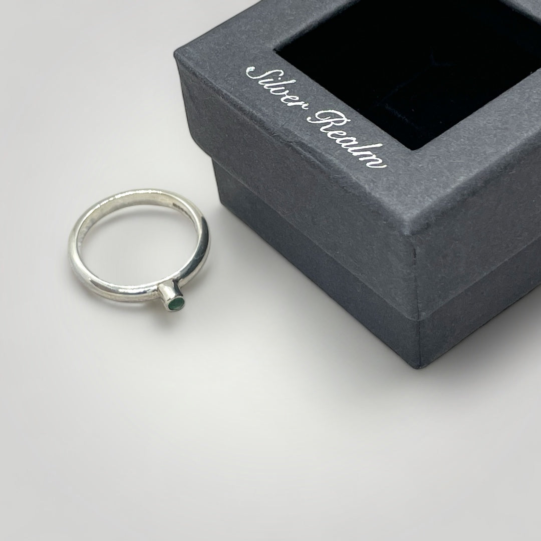 sterling silver stacking ring set with emerald