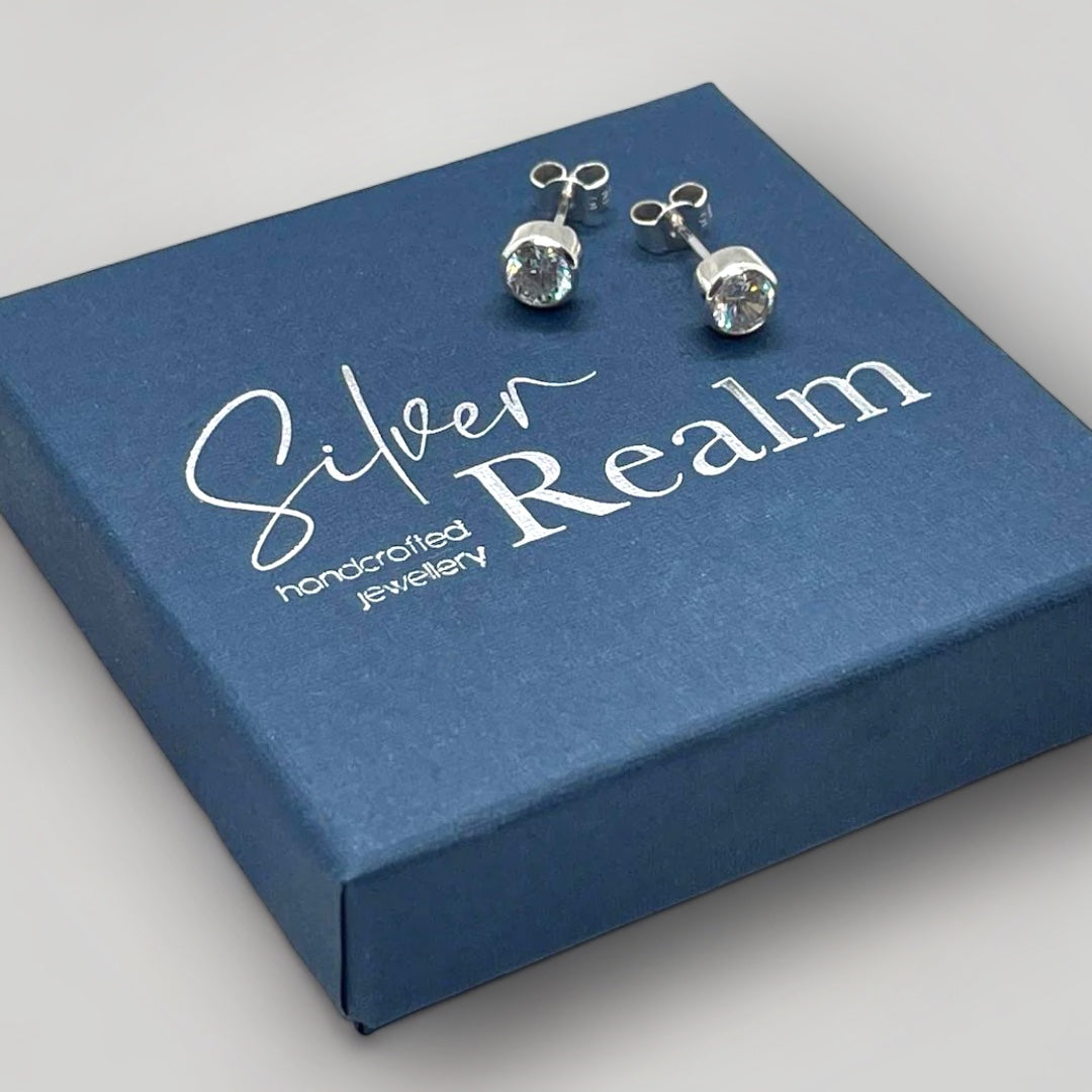 Sterling silver and cubic zirconia stud earrings
