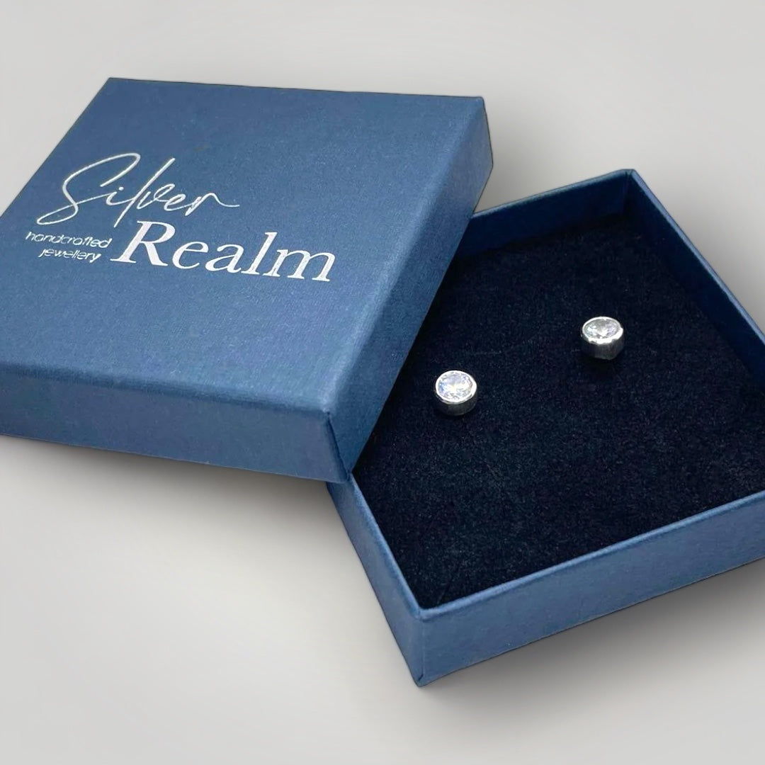 Sterling silver and cubic zirconia stud earrings