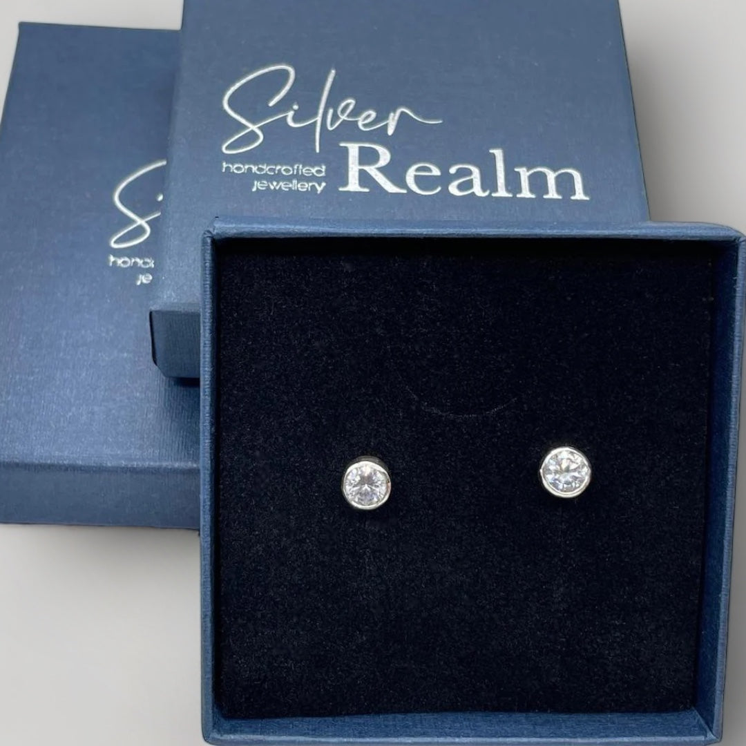 Sterling silver and cubic zirconia stud earrings