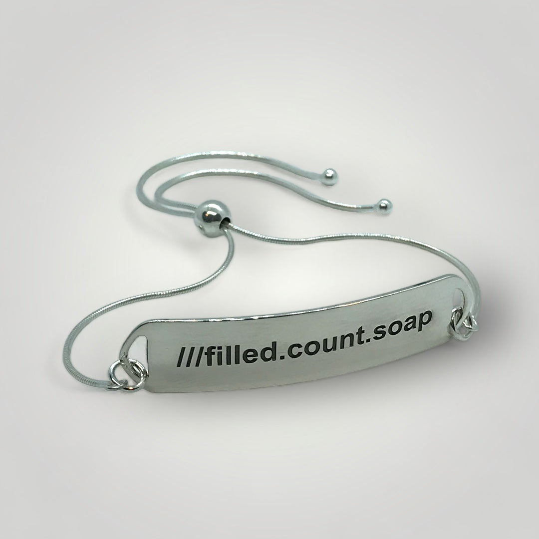 A what3words, sterling silver, adjustable identity bracelet