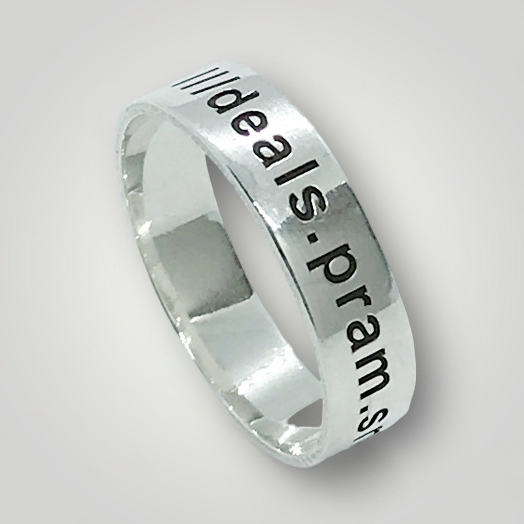 a sterling silver ring with your choice of what3words address engraved onto the outside