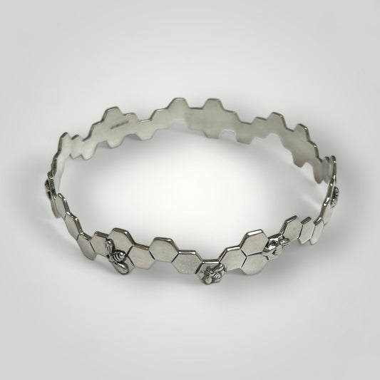 Sterling silver "Bee" bangle - honeycomb pattern with bees 