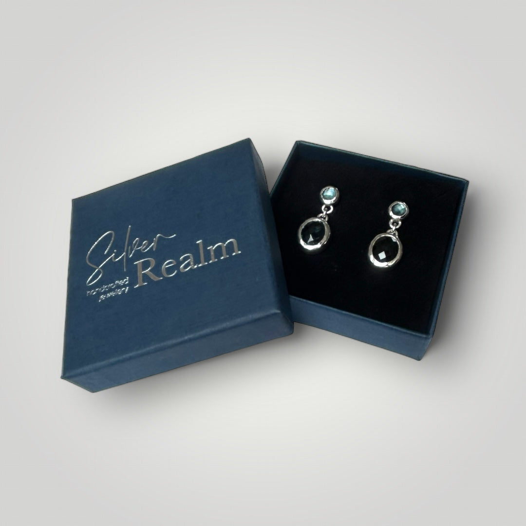 Blue Topaz and sterling silver earrings in a gift box
