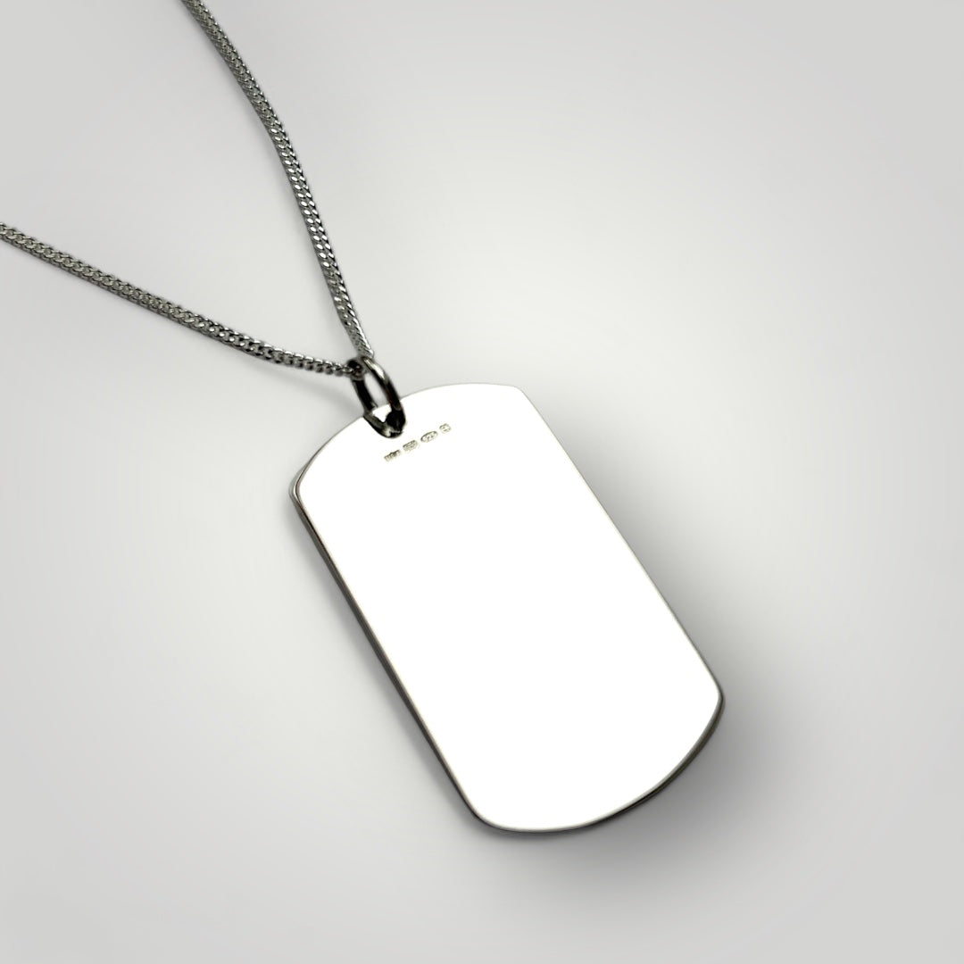 Reverse of personalised pendant necklace in sterling silver which can be engraved with your choice of text.