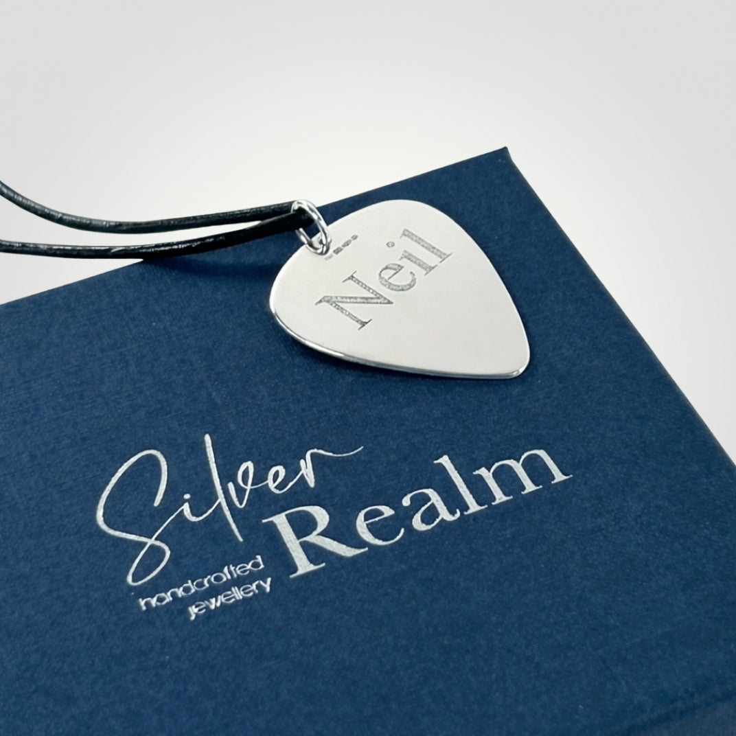 Personalised Sterling Silver Guitar Pick Pendant Necklace | Custom Engraved from Your Image
