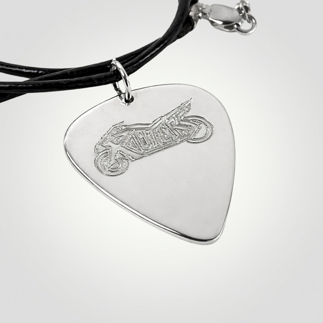 Personalised Sterling Silver Guitar Pick Pendant Necklace | Custom Engraved from Your Image
