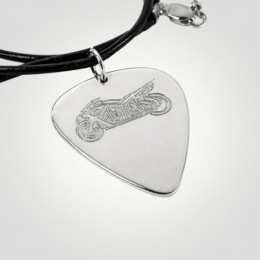 Personalised Sterling Silver Guitar Pick Pendant Necklace | Custom Engraved from Your Image