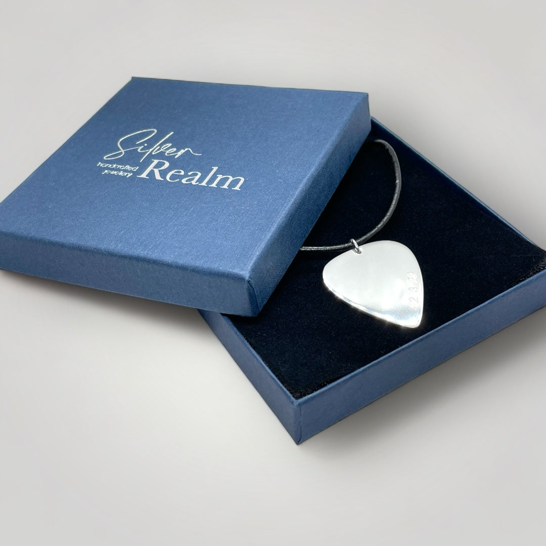 Personalised Sterling Silver Guitar Pick Pendant Necklace | Custom Engraved from Your Image