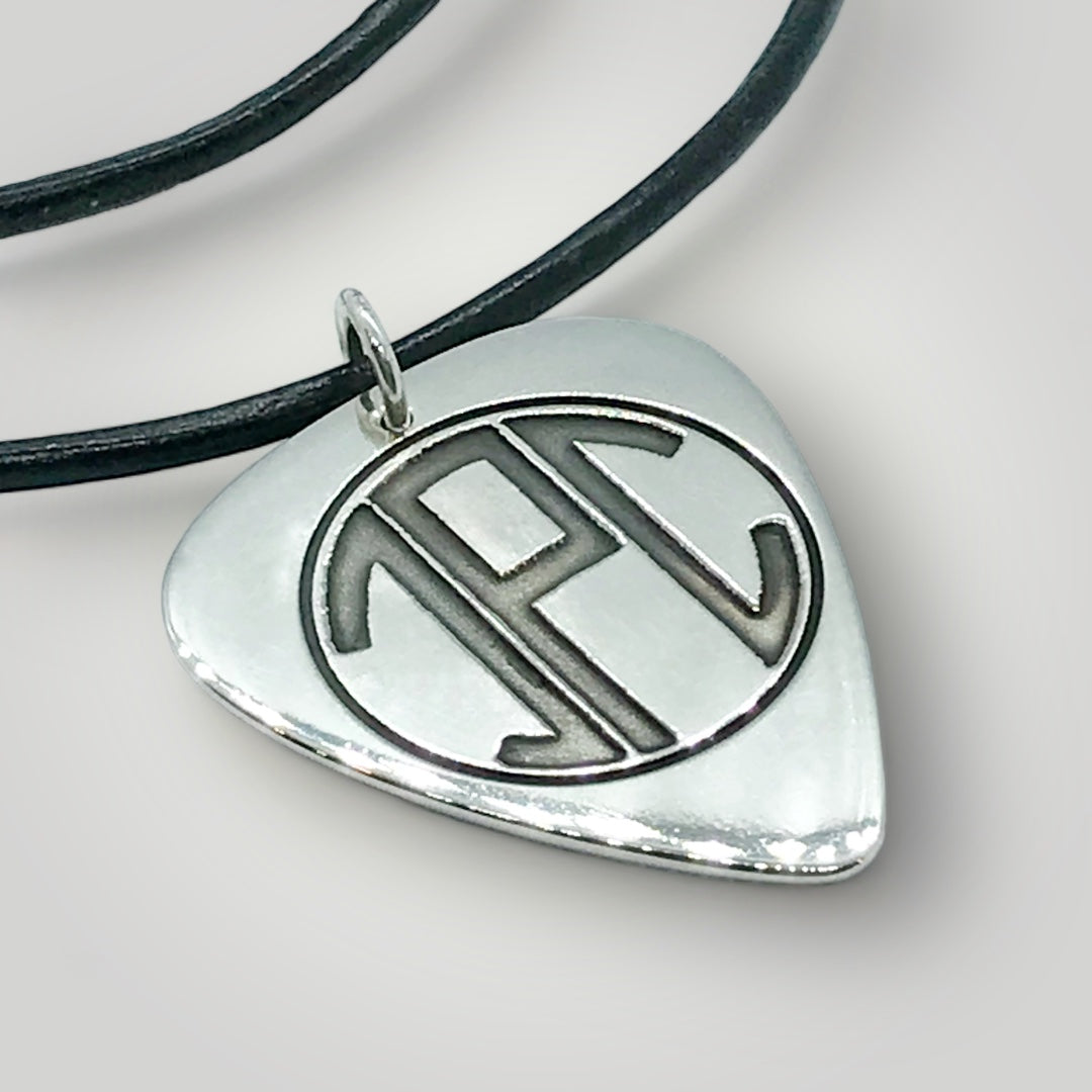 Personalised Guitar Pick Pendant Necklace - Sterling Silver on Sterling Silver Chain