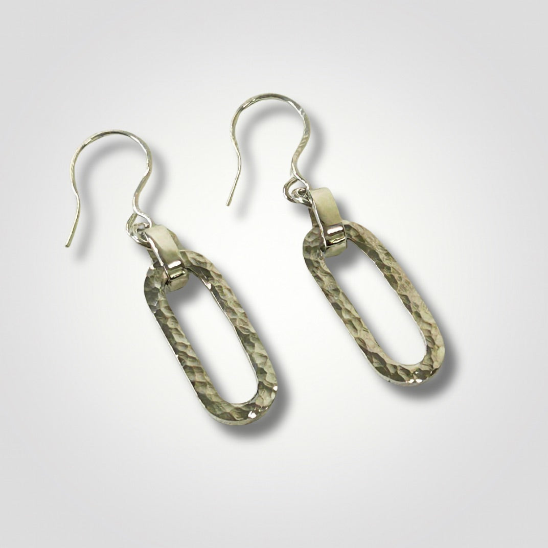 Hammered sterling silver long loop drop earrings