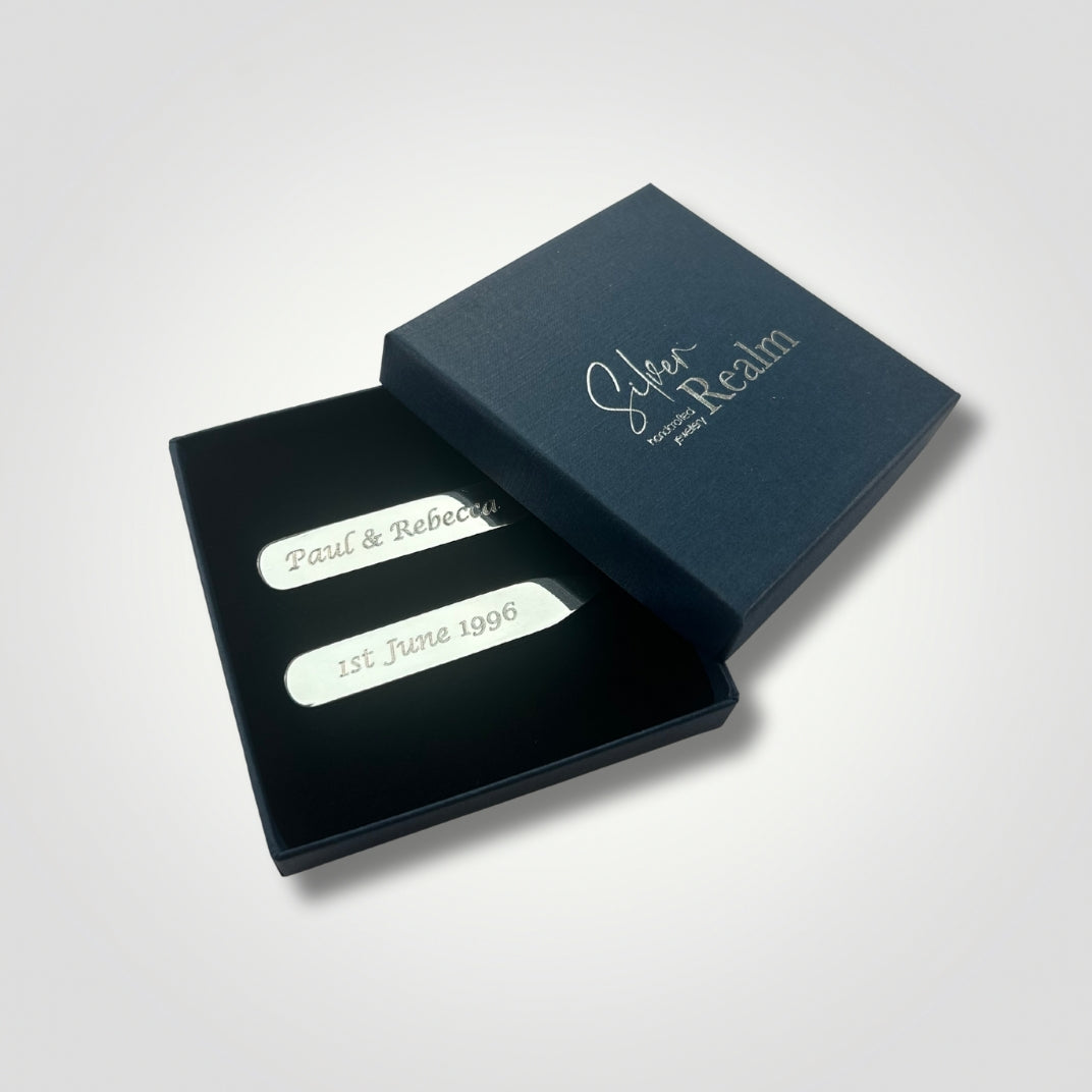 Personalised Sterling Silver Collar Stays | Handmade & Hallmarked in the UK