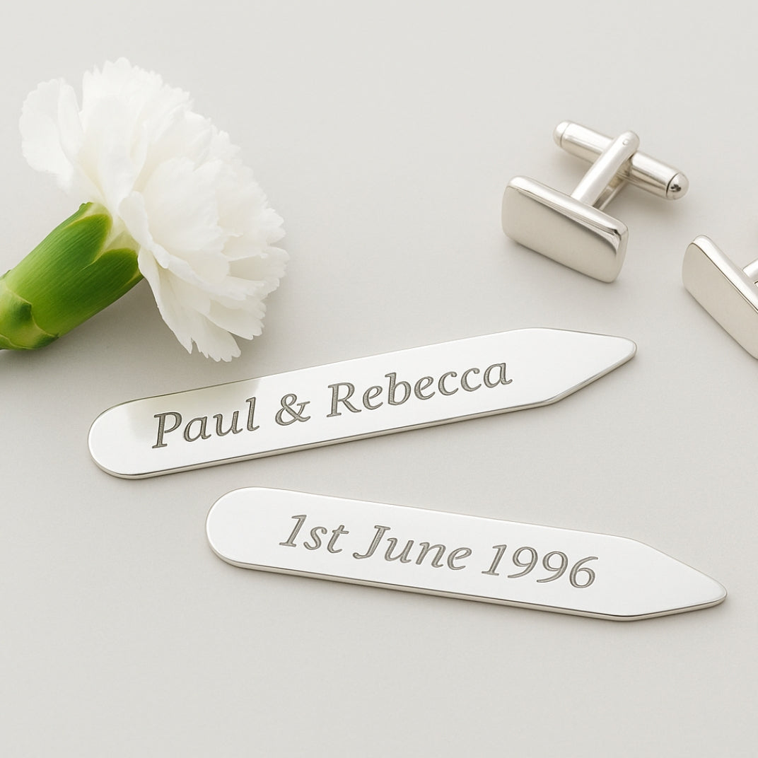 Personalised Sterling Silver Collar Stays | Handmade & Hallmarked in the UK