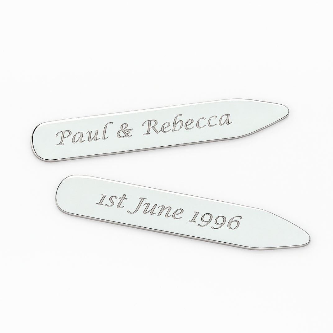 Personalised Sterling Silver Collar Stays | Handmade & Hallmarked in the UK