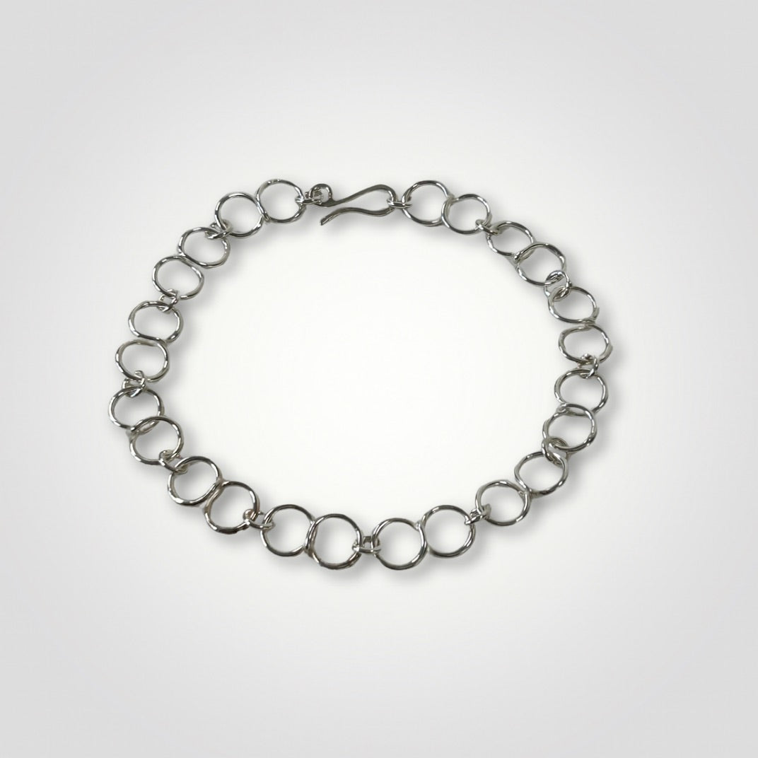 Sterling silver circle link bracelet with handmade hook clasp