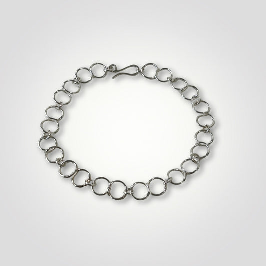 Sterling silver circle link bracelet with handmade hook clasp