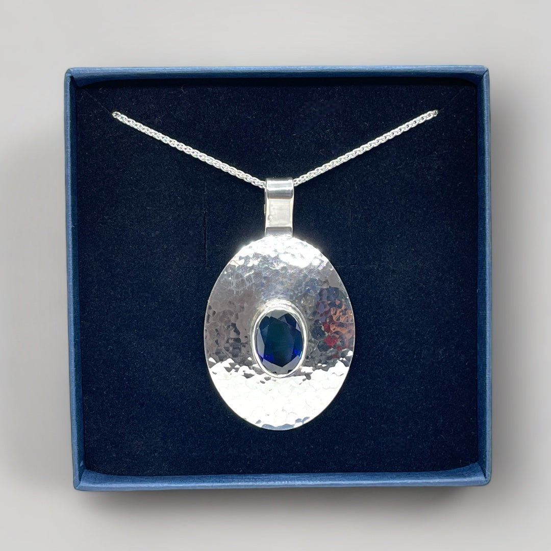 Synthetic Sapphire Pendant in Sterling Silver