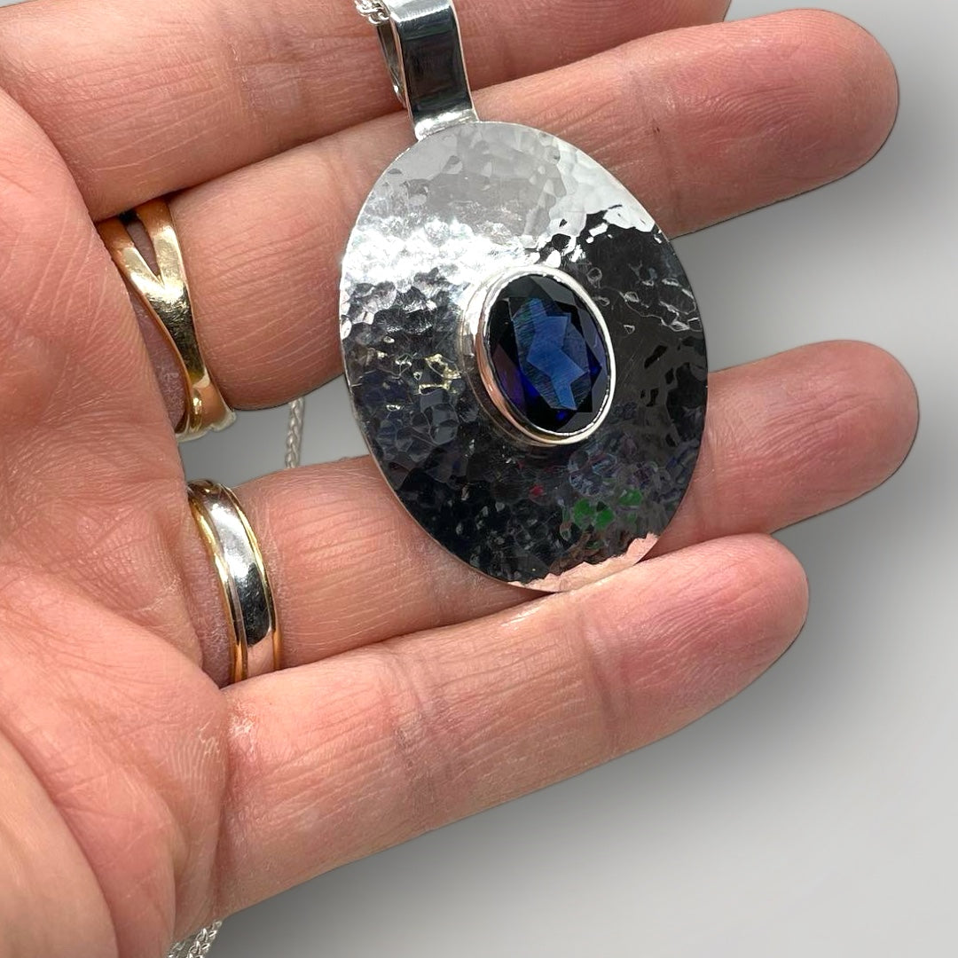 Synthetic Sapphire Pendant in Sterling Silver