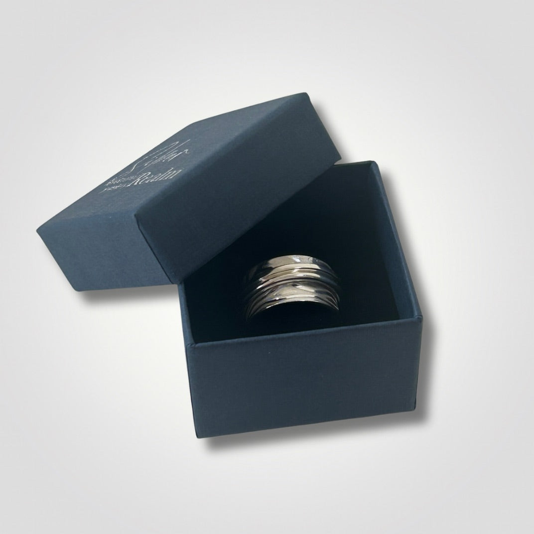 Wide textured sterling silver double spinner ring in Silver Realm gift box
