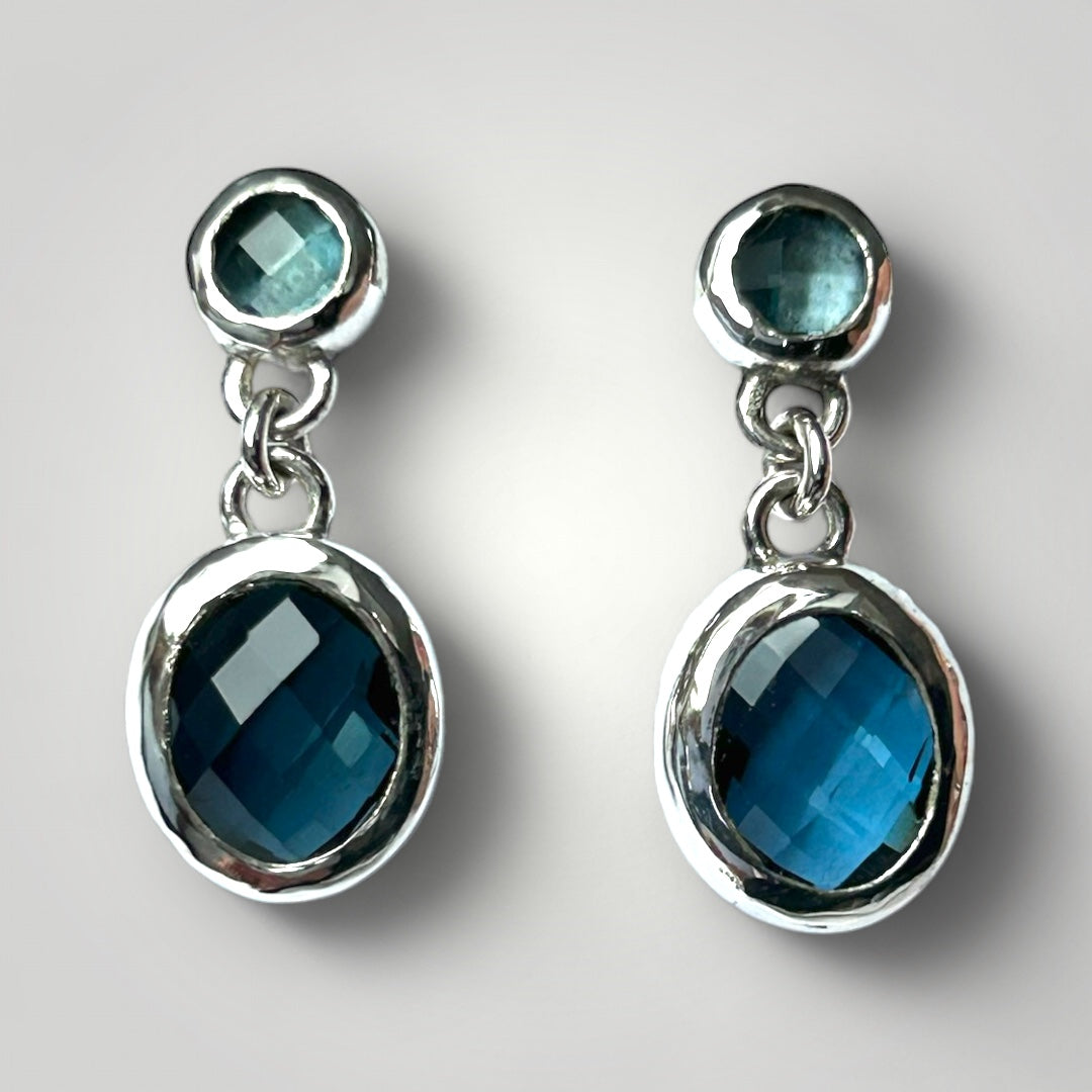 Blue Topaz earrings on a white background
