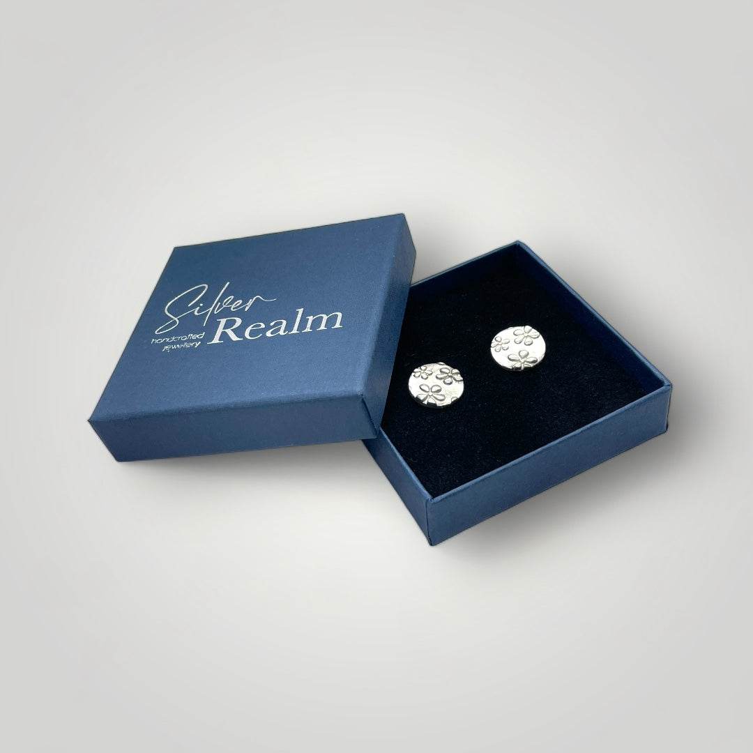 flower texture silver stud earrings