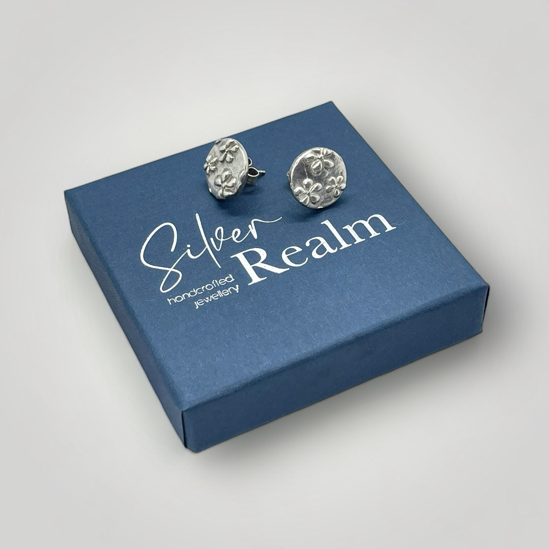 flower texture silver stud earrings