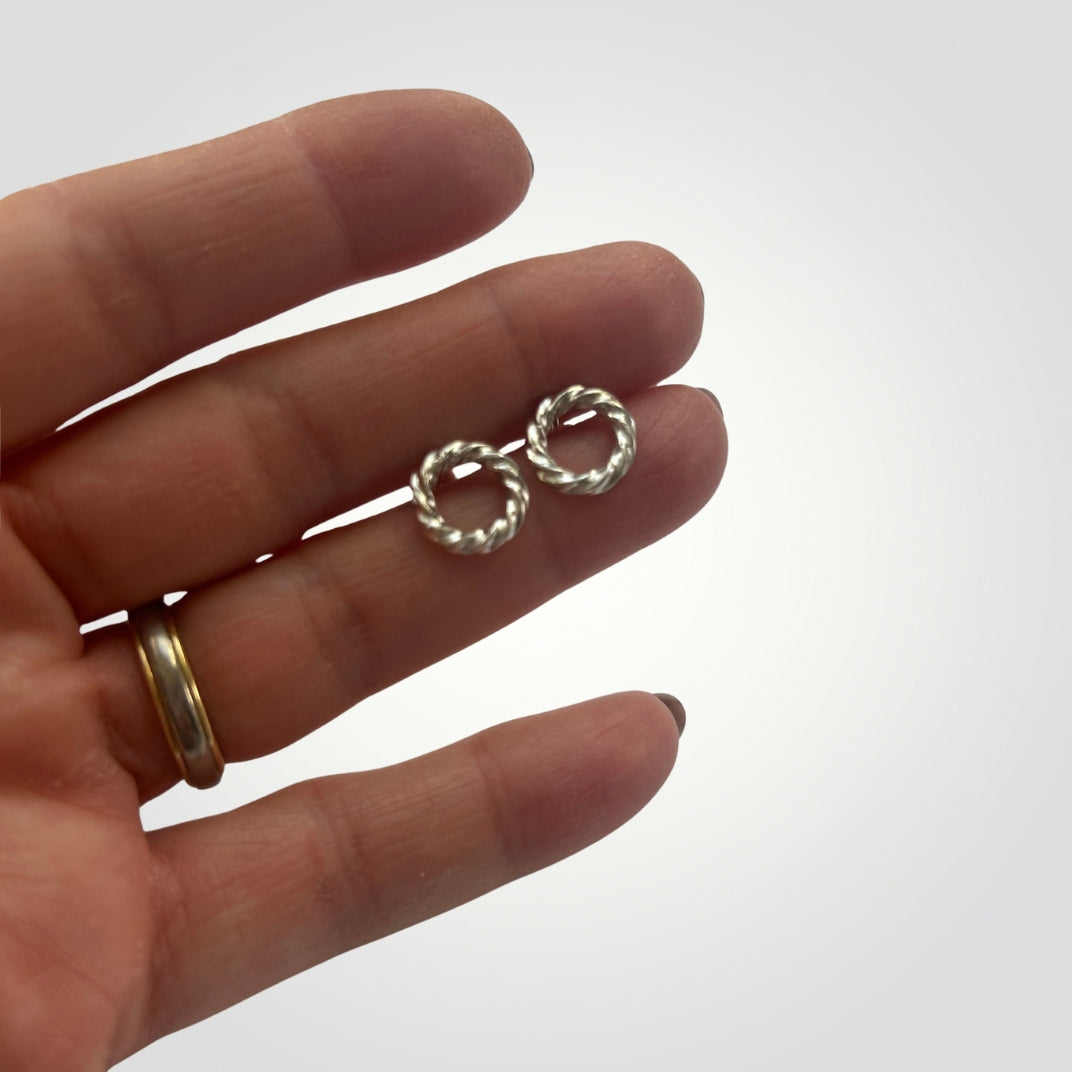 Handmade Mini Twisted Circle Earrings | Sterling Silver