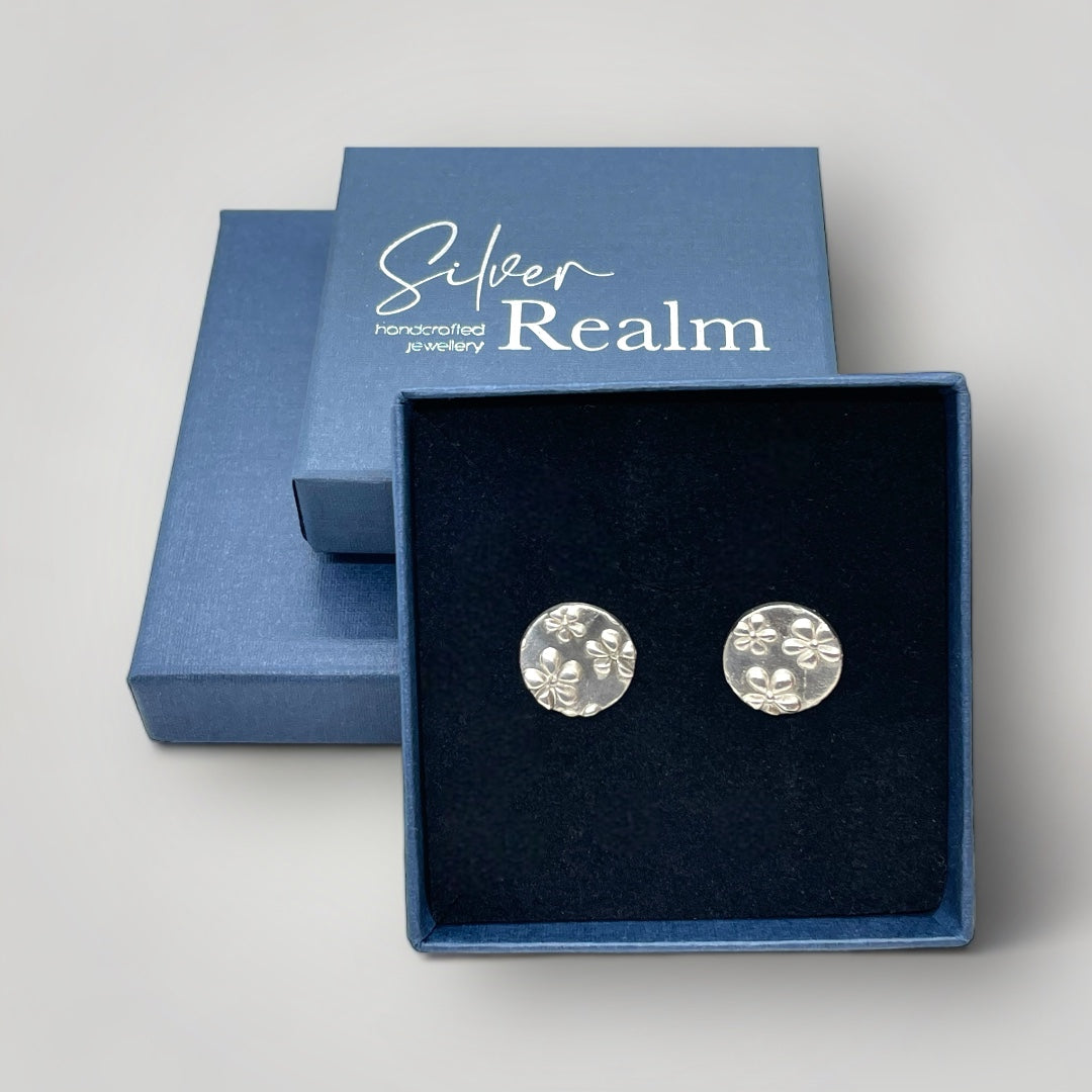 flower texture silver stud earrings