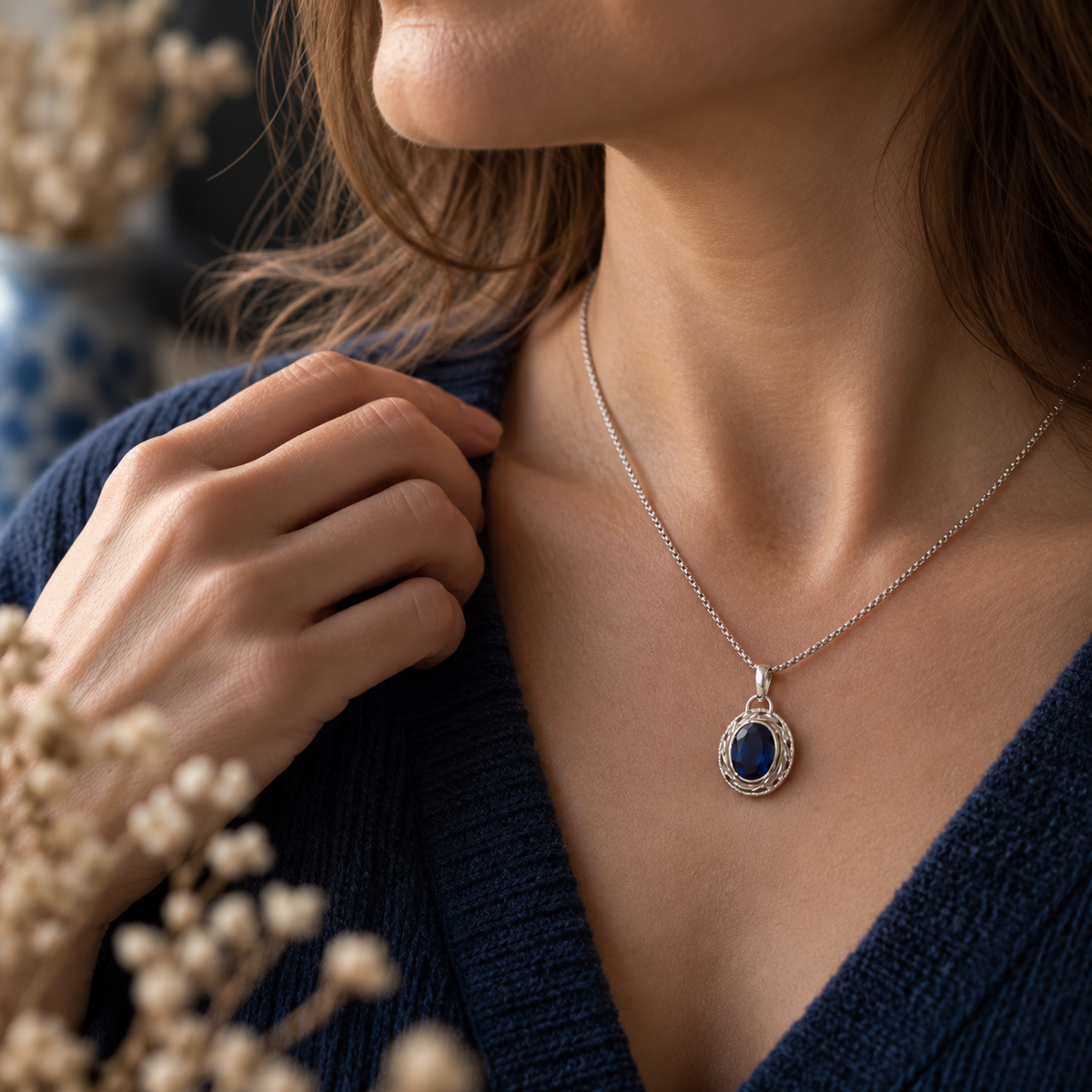 Synthetic Sapphire Silver Pendant