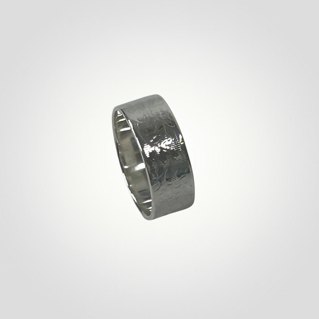 Textured Sterling Silver Wide Ring with Leaf Detail