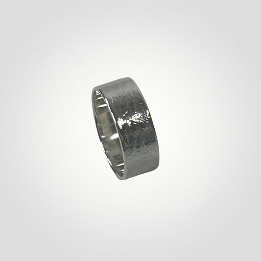Textured Sterling Silver Wide Ring with Leaf Detail