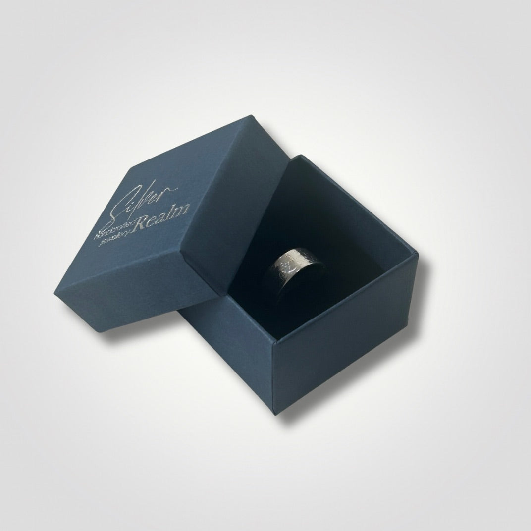 Textured Sterling Silver Wide Ring with Leaf Detail
